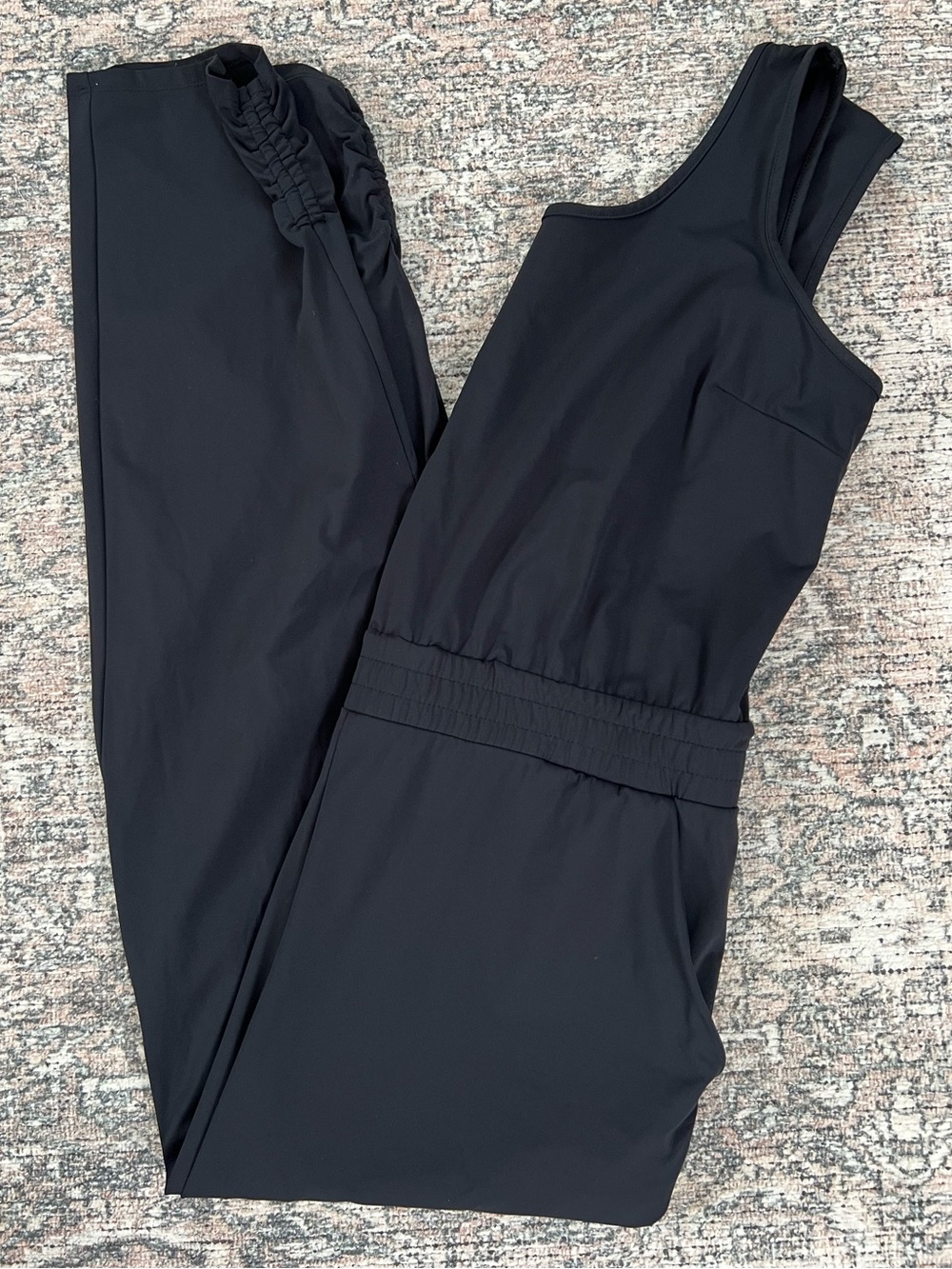 Soma Jumpsuit Black Womens Large Sleeveless Ruched Hem Stretch Lounge Travel